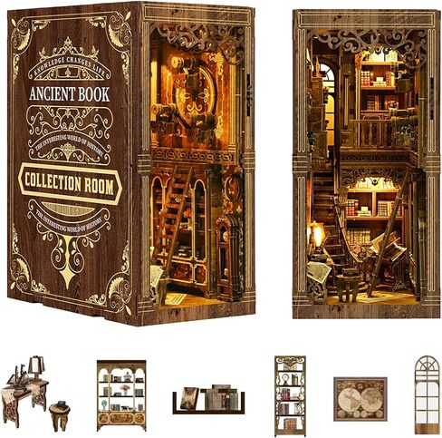 مجموعة Book Nook - مجموعة أدوات منزلية مصغرة للبالغين والمراهقين، ديكور رف الكتب الخشبي ثلاثي الأبعاد لكتب الزواية، هدايا للعائلة والأصدقاء، وقاعة الكتب الحالمة in Kuwait