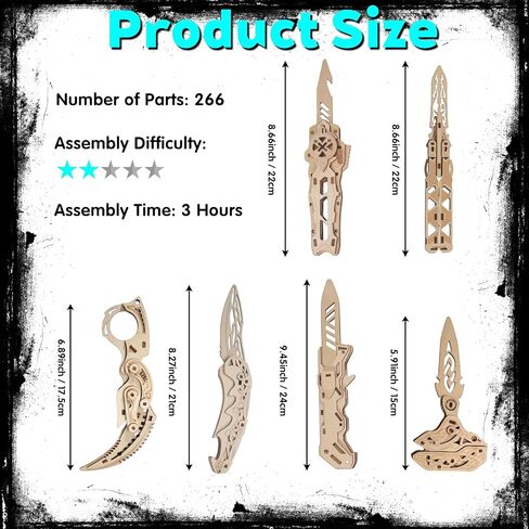 3D Wooden Puzzles for Adults – 6 Knife Set with 266 Pieces, Movable Interlocking Mechanical Structure, High-Precision Laser-Folded, Wood Model Craft Kit & Wooden Building Kits in Saudi Arabia