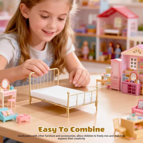 Totority Realistic Iron Frame Miniature Bed 1/12 Scale Dollhouse Bedding Comfortable Queen Size for Dollhouse Living Room Decor in Kuwait