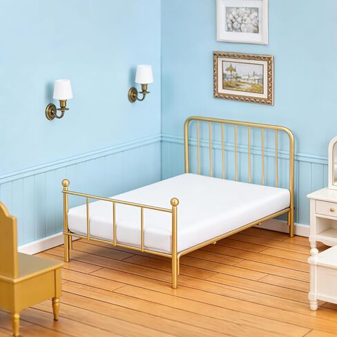 Totority Realistic Iron Frame Miniature Bed 1/12 Scale Dollhouse Bedding Comfortable Queen Size for Dollhouse Living Room Decor in Kuwait