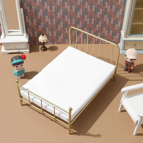 Totority Realistic Iron Frame Miniature Bed 1/12 Scale Dollhouse Bedding Comfortable Queen Size for Dollhouse Living Room Decor in Kuwait