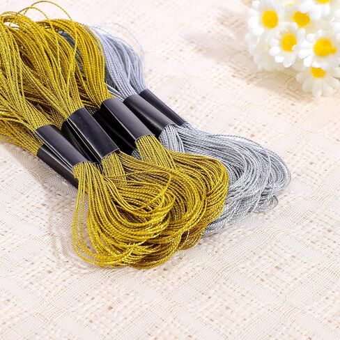 12 Skeins Metallic Embroidery Floss Gold Silver Embroidery Thread Friendship Bracelet String Cross Stitch Thread Metallic Threads for Crochet Sewing Making Yarn Accessories Craft String Art Supplies in Saudi Arabia