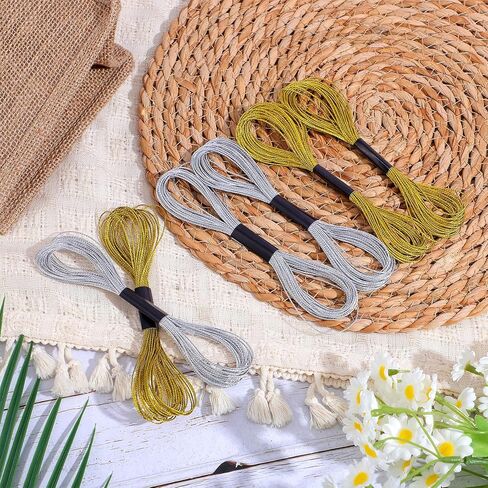 12 Skeins Metallic Embroidery Floss Gold Silver Embroidery Thread Friendship Bracelet String Cross Stitch Thread Metallic Threads for Crochet Sewing Making Yarn Accessories Craft String Art Supplies in Saudi Arabia