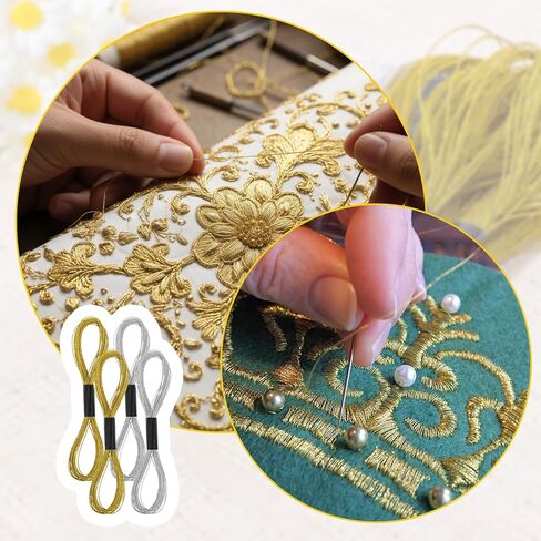 12 Skeins Metallic Embroidery Floss Gold Silver Embroidery Thread Friendship Bracelet String Cross Stitch Thread Metallic Threads for Crochet Sewing Making Yarn Accessories Craft String Art Supplies in Saudi Arabia