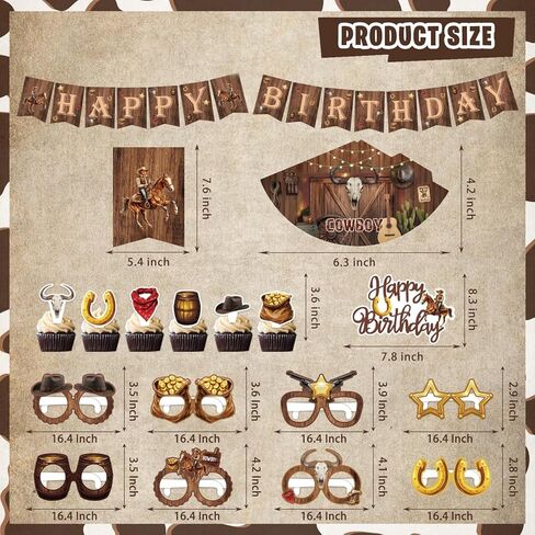ديكورات الحفلات الغربية، 126 قطعة من لوازم ديكور حفلات عيد الميلاد من Wild West Cowboy Rodeo للأولاد - خلفية، لافتة، مفارش طاولة، قطع مركزية، نظارات ورقية، قبعة، ملصقات، لافتات جدارية in Kuwait
