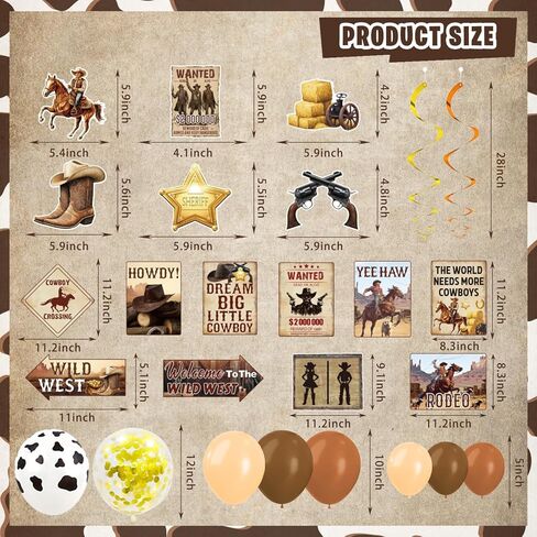 ديكورات الحفلات الغربية، 126 قطعة من لوازم ديكور حفلات عيد الميلاد من Wild West Cowboy Rodeo للأولاد - خلفية، لافتة، مفارش طاولة، قطع مركزية، نظارات ورقية، قبعة، ملصقات، لافتات جدارية in Kuwait