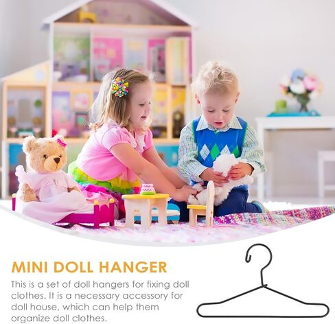 شماعات ملابس الدمى من أنجويلي، شماعات صغيرة لملابس الدمى، 20 قطعة من الرف المعدني الصغير للأطفال، منظم رف صغير متين لتخزين الملابس وعرض مصغر، ملحقات خزانة الملابس، أسود in Kuwait