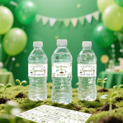 52 قطعة من ملصقات زجاجات مياه استحمام الطفل Little Sprout من Cheereveal، A Little Sprout على الطريق، ملصقات ملصقات ملصقات مغلفة للأطفال، مزرعة حديقة الربيع تحت عنوان الجنس تكشف عن ديكورات الحفلات in Saudi Arabia
