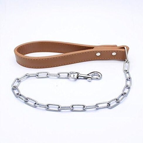 Metal Chain Heavy Duty Dog Leash, 28 inch Length Training Dog Leash with PU Leather Handle for Large & Medium Size Dogs Walking (Black) in Saudi Arabia