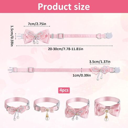 4 Pcs Cute Cat Collar Breakaway with Bow and Pearl Adjustable Pink Cat Collars for Girl Cats Adorable Kitten Collar Girl Cats Bows & Accessories in Saudi Arabia