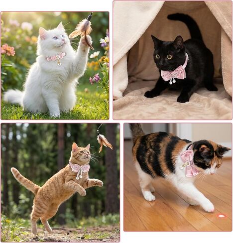 4 Pcs Cute Cat Collar Breakaway with Bow and Pearl Adjustable Pink Cat Collars for Girl Cats Adorable Kitten Collar Girl Cats Bows & Accessories in Saudi Arabia