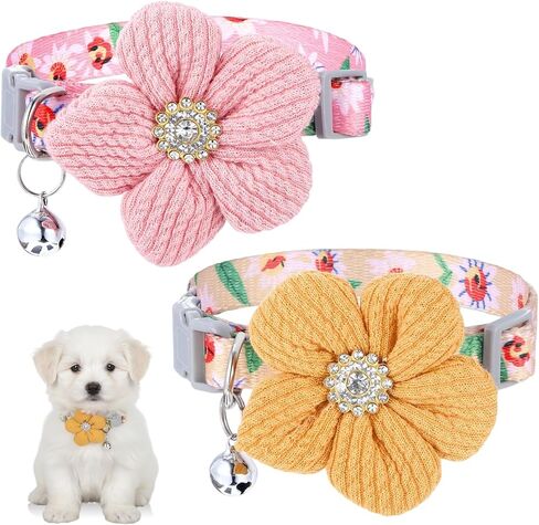 TIESOME 2Pcs Floral Dog Collar for Small Dogs, Adjustable Puppy Collar Cute Dog Collar with Bell for Girl Dog Collars Pet Collar in Saudi Arabia