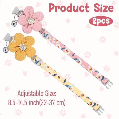 TIESOME 2Pcs Floral Dog Collar for Small Dogs, Adjustable Puppy Collar Cute Dog Collar with Bell for Girl Dog Collars Pet Collar in Saudi Arabia