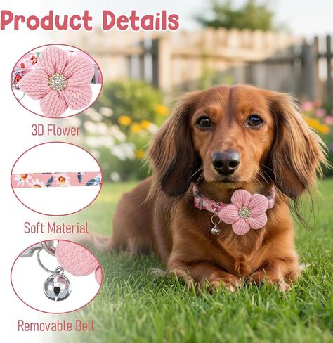 TIESOME 2Pcs Floral Dog Collar for Small Dogs, Adjustable Puppy Collar Cute Dog Collar with Bell for Girl Dog Collars Pet Collar in Saudi Arabia