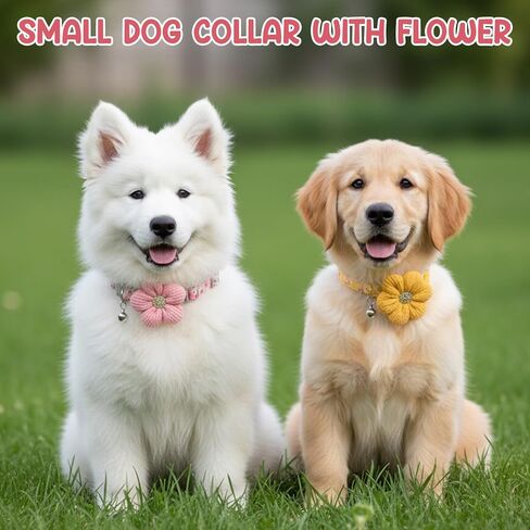 TIESOME 2Pcs Floral Dog Collar for Small Dogs, Adjustable Puppy Collar Cute Dog Collar with Bell for Girl Dog Collars Pet Collar in Saudi Arabia