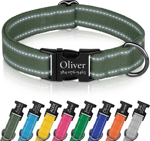 Personalized Dog Collar with Engraved Metal Buckle Reflective Cotton Custom Collar for Dogs Puppy with Name and Phone Number 8 Colors, 4 Sizes (Pink, S, 9"-12") in Saudi Arabia