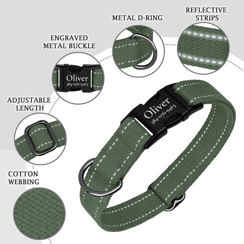 Personalized Dog Collar with Engraved Metal Buckle Reflective Cotton Custom Collar for Dogs Puppy with Name and Phone Number 8 Colors, 4 Sizes (Pink, S, 9"-12") in Saudi Arabia