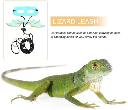 POPETPOP Lizard Harness Leash Adjustable Reptile Wing Harness Set 5 Pieces Blue for Small Lizards Gecko Outdoor Walking in Saudi Arabia