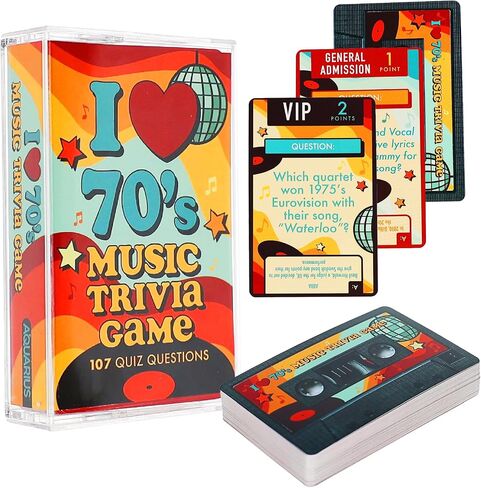 AQUARIUS I Love 70’s Music Trivia Card Game – Retro 1970s Music Quiz Game, Disco Rock Pop Trivia Cards, Party Game for Adults & Teens, Gift for Music Lovers in Saudi Arabia