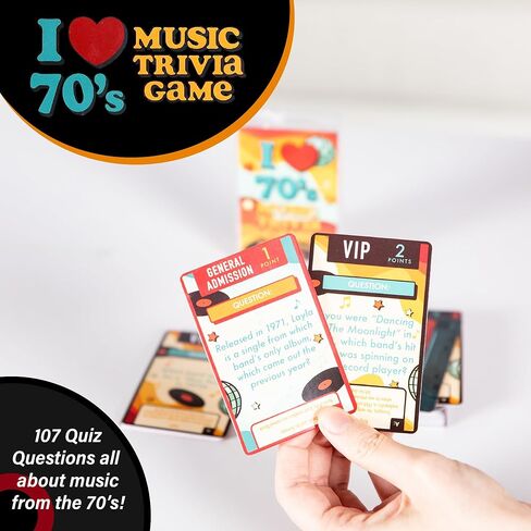 AQUARIUS I Love 70’s Music Trivia Card Game – Retro 1970s Music Quiz Game, Disco Rock Pop Trivia Cards, Party Game for Adults & Teens, Gift for Music Lovers in Saudi Arabia