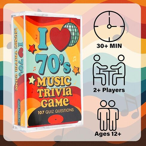 AQUARIUS I Love 70’s Music Trivia Card Game – Retro 1970s Music Quiz Game, Disco Rock Pop Trivia Cards, Party Game for Adults & Teens, Gift for Music Lovers in Saudi Arabia