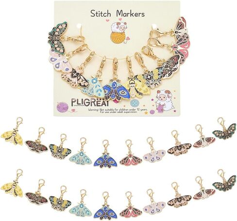 PLIGREAT 20 Pcs Moth Butterfly Stitch Markers Beautiful Alloy Pendant Crochet Stitch Needle Clip Counter Set for Weaving Sewing Locking Knitting Marker Tools Women DIY Craft Making Accessories in Saudi Arabia