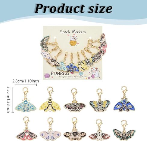 PLIGREAT 20 Pcs Moth Butterfly Stitch Markers Beautiful Alloy Pendant Crochet Stitch Needle Clip Counter Set for Weaving Sewing Locking Knitting Marker Tools Women DIY Craft Making Accessories in Saudi Arabia