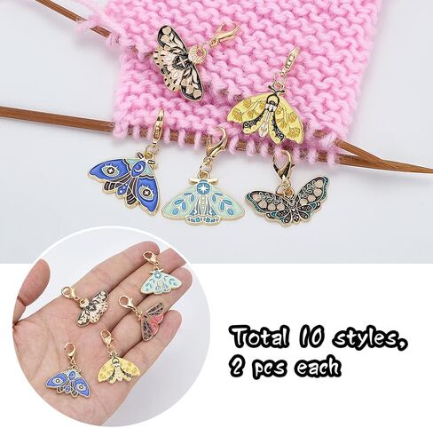 PLIGREAT 20 Pcs Moth Butterfly Stitch Markers Beautiful Alloy Pendant Crochet Stitch Needle Clip Counter Set for Weaving Sewing Locking Knitting Marker Tools Women DIY Craft Making Accessories in Saudi Arabia