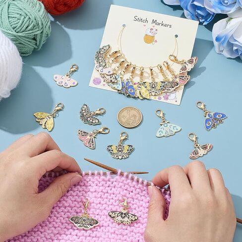 PLIGREAT 20 Pcs Moth Butterfly Stitch Markers Beautiful Alloy Pendant Crochet Stitch Needle Clip Counter Set for Weaving Sewing Locking Knitting Marker Tools Women DIY Craft Making Accessories in Saudi Arabia