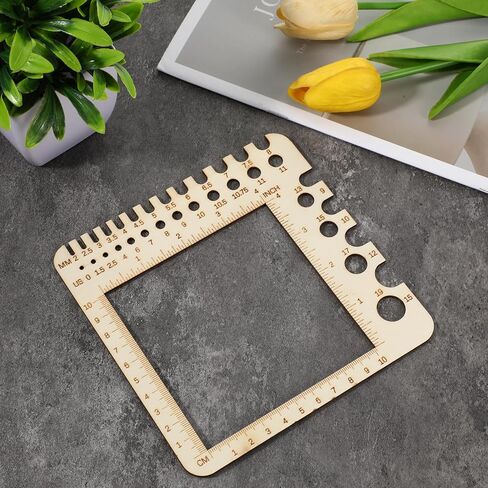1 Pcs Wooden Knitting Crochet Gauge Ruler Needle Gauge Sizer Stitch Square Counter Spinner Yarn Needle Measuring Tool Quick Gauge Ruler Knitting Accessories for Craft Handmade in Saudi Arabia