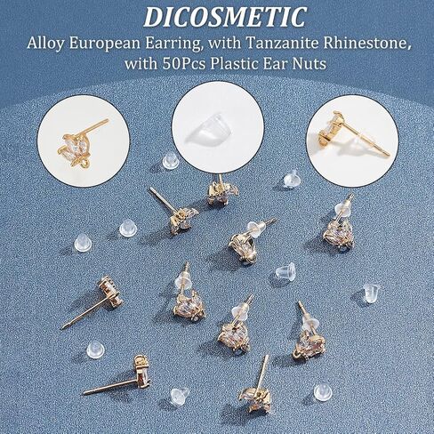 DICOSMETIC 12Pcs Flower Earrings Findings 18K Gold Plated Cubic Zirconia Stud With Loops, Rhinestone Posts, Brass Studs With Ear Nuts for DIY Jewelry Making, Pin: 0.8mm in Saudi Arabia