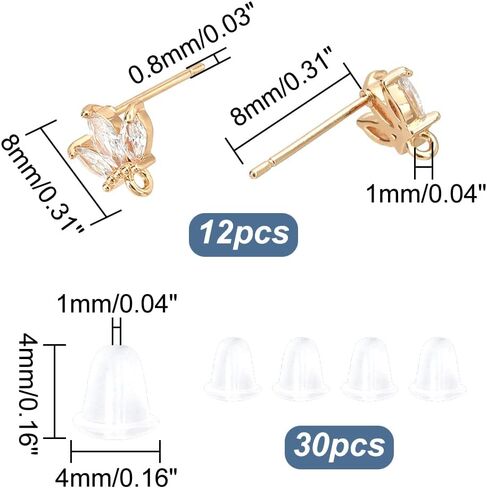 DICOSMETIC 12Pcs Flower Earrings Findings 18K Gold Plated Cubic Zirconia Stud With Loops, Rhinestone Posts, Brass Studs With Ear Nuts for DIY Jewelry Making, Pin: 0.8mm in Saudi Arabia