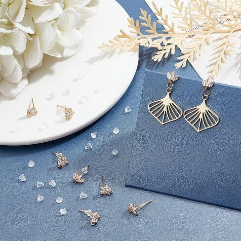 DICOSMETIC 12Pcs Flower Earrings Findings 18K Gold Plated Cubic Zirconia Stud With Loops, Rhinestone Posts, Brass Studs With Ear Nuts for DIY Jewelry Making, Pin: 0.8mm in Saudi Arabia