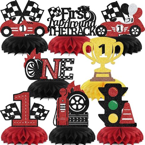 8PCS Racing Car 1st Birthday Decoration First Lap Around the Track Honeycomb Centerpieces Happy 1st Birthday Decor Sign in Saudi Arabia