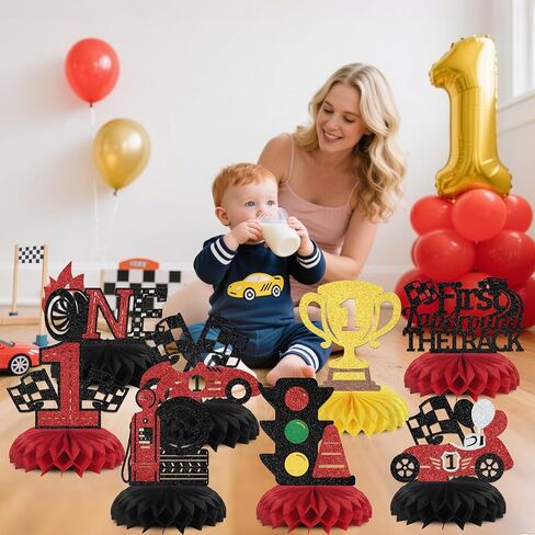 8PCS Racing Car 1st Birthday Decoration First Lap Around the Track Honeycomb Centerpieces Happy 1st Birthday Decor Sign in Saudi Arabia