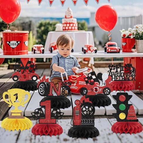 8PCS Racing Car 1st Birthday Decoration First Lap Around the Track Honeycomb Centerpieces Happy 1st Birthday Decor Sign in Saudi Arabia