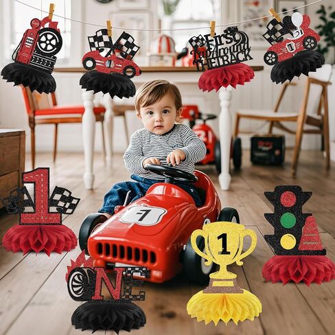 8PCS Racing Car 1st Birthday Decoration First Lap Around the Track Honeycomb Centerpieces Happy 1st Birthday Decor Sign in Saudi Arabia
