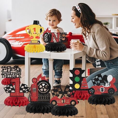 8PCS Racing Car 1st Birthday Decoration First Lap Around the Track Honeycomb Centerpieces Happy 1st Birthday Decor Sign in Saudi Arabia