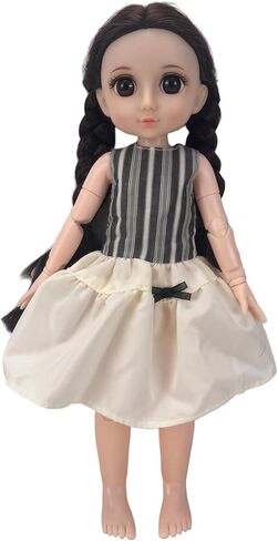 Striped Dress Outfit with Knit Cat Ear Hat – 30cm 1/6 YoSD BJD Clothes Set, Black Base Shirt & Knee Socks, Doll Not Included in Saudi Arabia