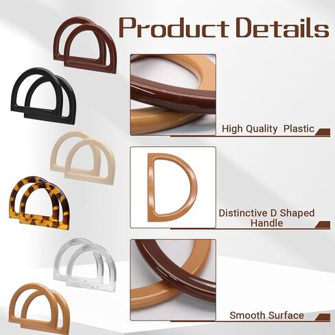 Zorfeter 12 Pack D Shape Purse Handles, 6 Colored Bag Handles for DIY Bag Making/Beach Bag in Saudi Arabia