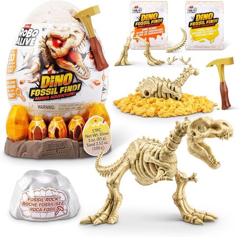 Robo Alive Fossil Find Amber Adventure (T-REX) من ZURU، لعبة Surprise Unboxing وDinosaur للأولاد in Kuwait