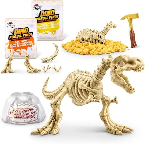 Robo Alive Fossil Find Amber Adventure (T-REX) من ZURU، لعبة Surprise Unboxing وDinosaur للأولاد in Kuwait