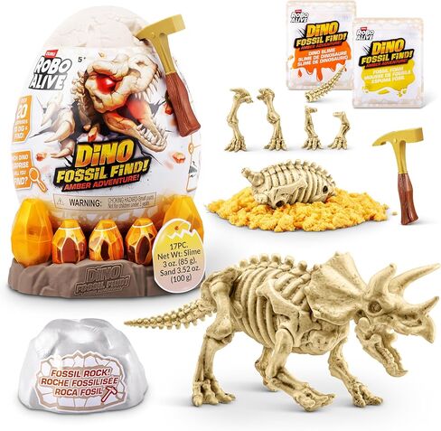 Robo Alive Fossil Find Amber Adventure (T-REX) من ZURU، لعبة Surprise Unboxing وDinosaur للأولاد in Kuwait