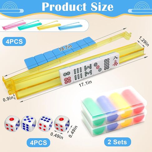 Coolrunner 4PCS Mahjong Racks with Pushers, Mahjong All-in-One Tile Rack & Pusher Acrylic American Majiang Tile Racks, Multi Color Acrylic Mahjong Racks with 2 Sets 4 Colors Bingo Chips and 4pcs dice in Saudi Arabia