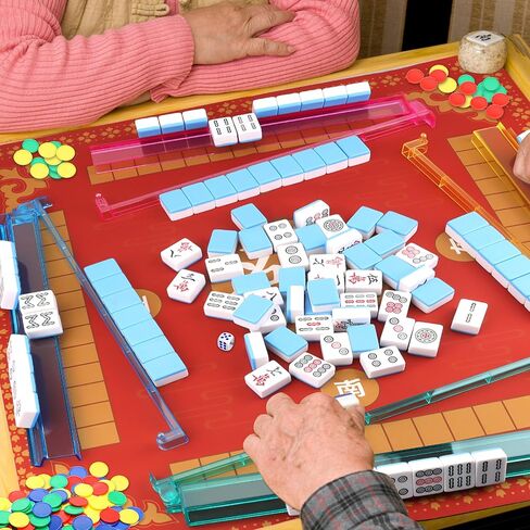 Coolrunner 4PCS Mahjong Racks with Pushers, Mahjong All-in-One Tile Rack & Pusher Acrylic American Majiang Tile Racks, Multi Color Acrylic Mahjong Racks with 2 Sets 4 Colors Bingo Chips and 4pcs dice in Saudi Arabia