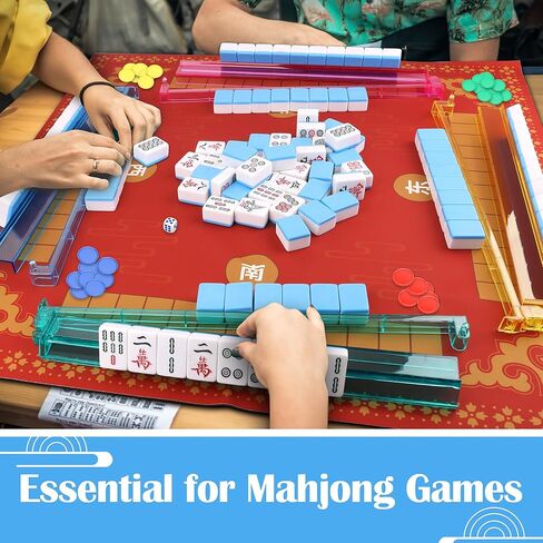 Coolrunner 4PCS Mahjong Racks with Pushers, Mahjong All-in-One Tile Rack & Pusher Acrylic American Majiang Tile Racks, Multi Color Acrylic Mahjong Racks with 2 Sets 4 Colors Bingo Chips and 4pcs dice in Saudi Arabia
