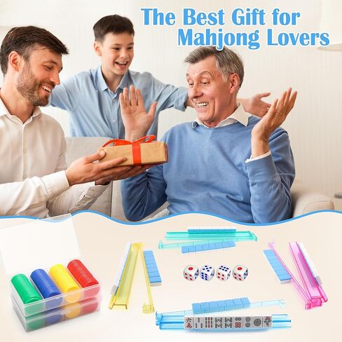 Coolrunner 4PCS Mahjong Racks with Pushers, Mahjong All-in-One Tile Rack & Pusher Acrylic American Majiang Tile Racks, Multi Color Acrylic Mahjong Racks with 2 Sets 4 Colors Bingo Chips and 4pcs dice in Saudi Arabia