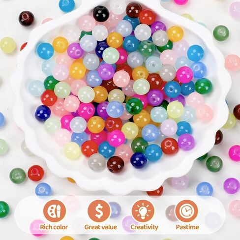 700pcs Glass Beads for Crafts– 24 Colors 8mm Crystal Glass Beads with Gold & Silver Spacer Beads and Elastic String for Bracelets, Necklace & DIY Crafts in Saudi Arabia
