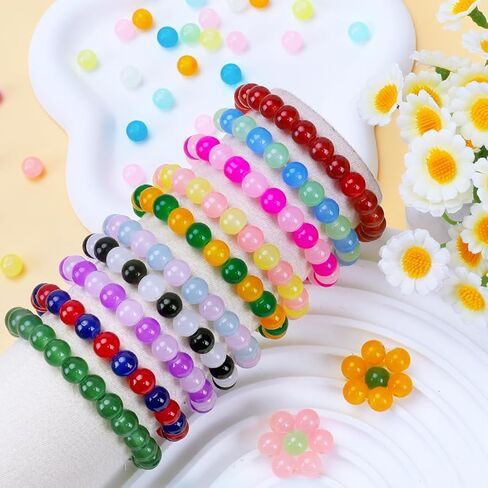 700pcs Glass Beads for Crafts– 24 Colors 8mm Crystal Glass Beads with Gold & Silver Spacer Beads and Elastic String for Bracelets, Necklace & DIY Crafts in Saudi Arabia