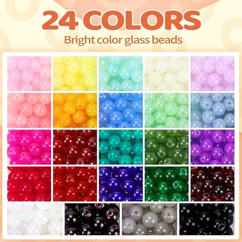 700pcs Glass Beads for Crafts– 24 Colors 8mm Crystal Glass Beads with Gold & Silver Spacer Beads and Elastic String for Bracelets, Necklace & DIY Crafts in Saudi Arabia